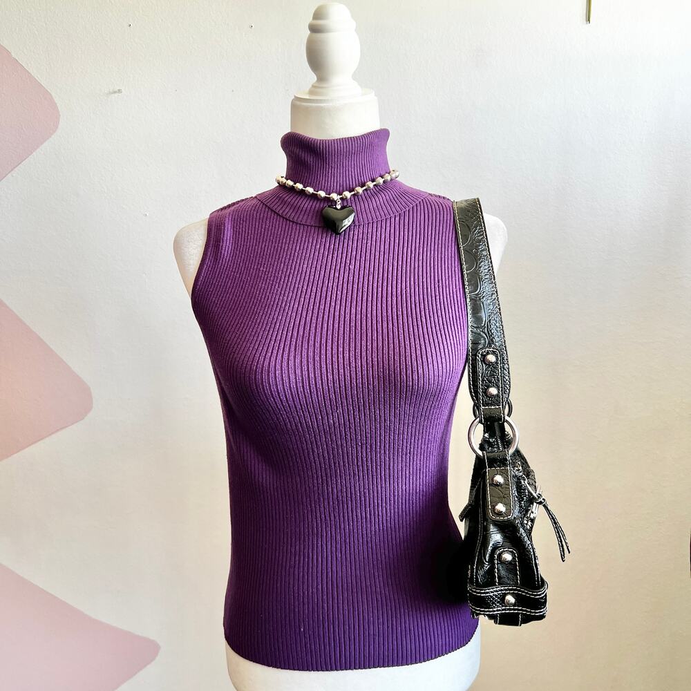 Joseph Purple Sleeveless Ribbed Turtleneck Top